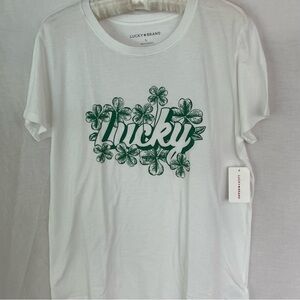 Lucky Brand White Tee with sparkly Green Floral Graphic